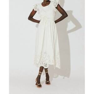 off white lace midi dress Off-the-shoulder lace long midi dress 34 (FR) / White